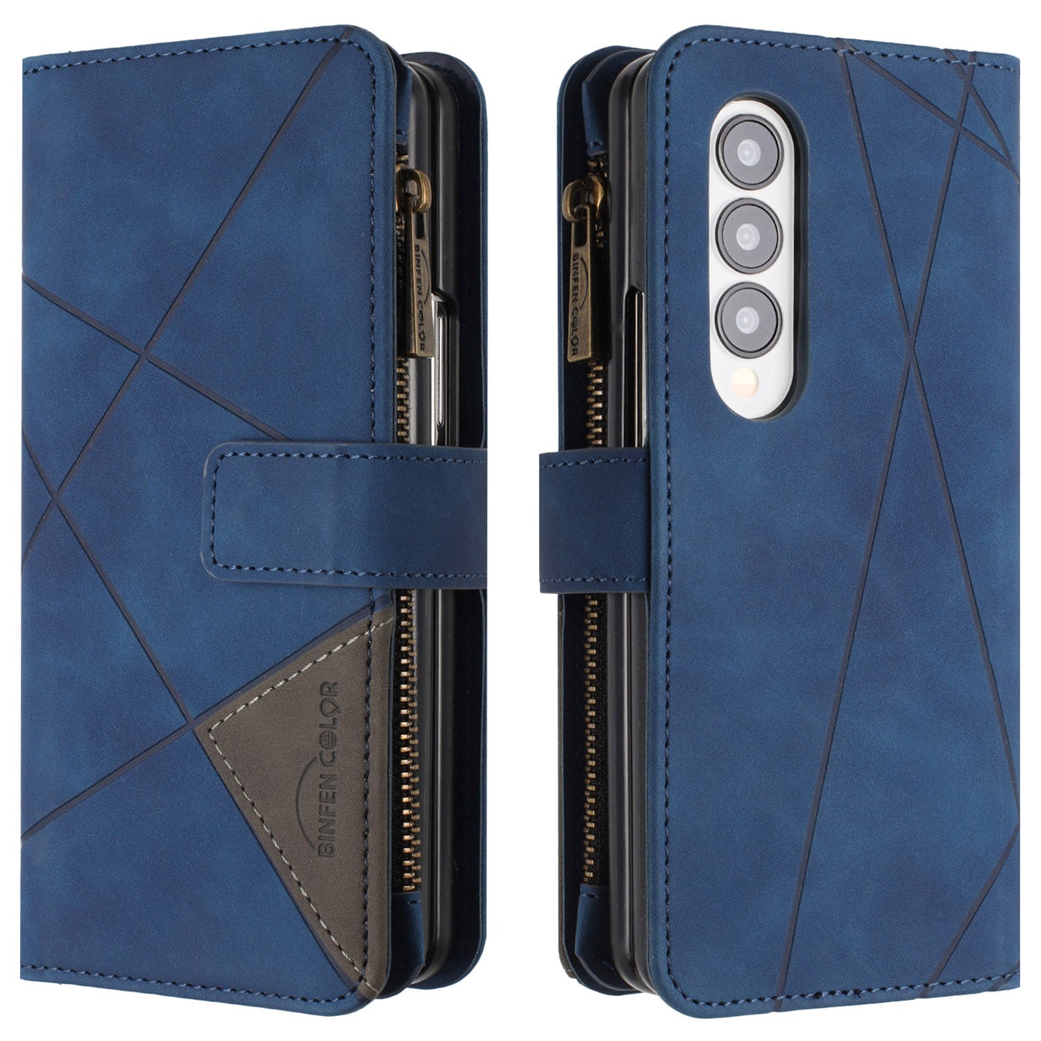 BINFEN COLOR For Samsung Galaxy Z Fold3 5G PU Leather Line Imprinted Phone Case Stand Zipper Pocket Wallet Cover BINFEN COLOR For Samsung Galaxy Z Fold3 5G PU Leather Line Imprinted Phone Case Stand Zipper Pocket Wallet Cover